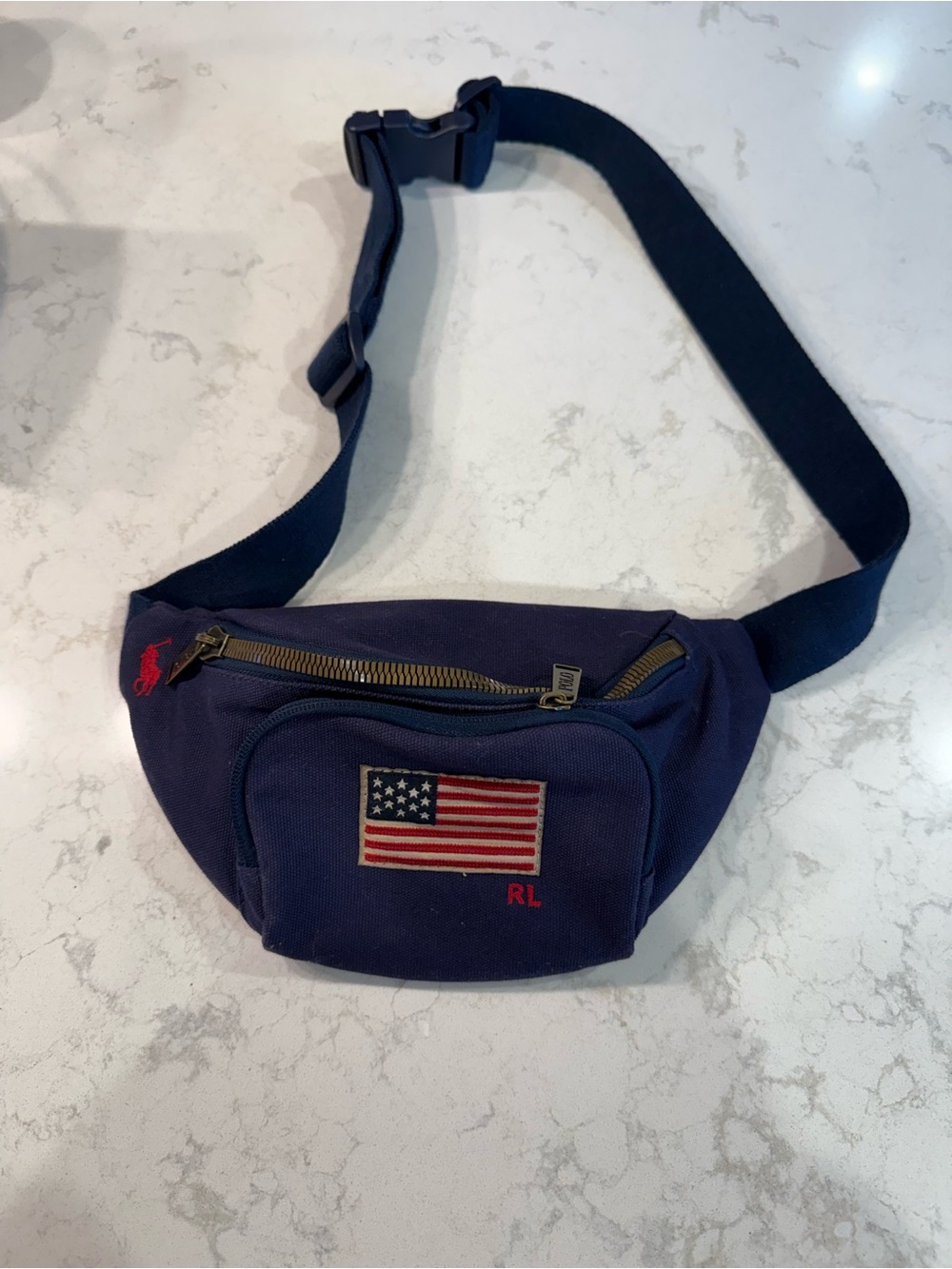 Ralph Lauren Navy Belt Bag with American Flag Patch